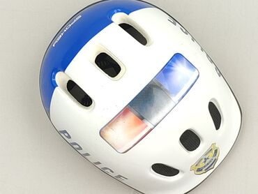 Kask rowerowy dziecięcy marki Spokey w kolorze białym z niebieskimi