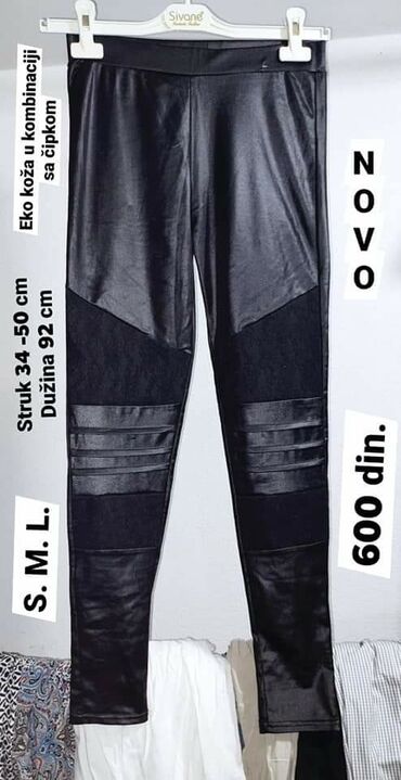 narandzaste pantalone kombinacije: S (EU 36), M (EU 38), L (EU 40), Faux leather, color - Black, Single-colored