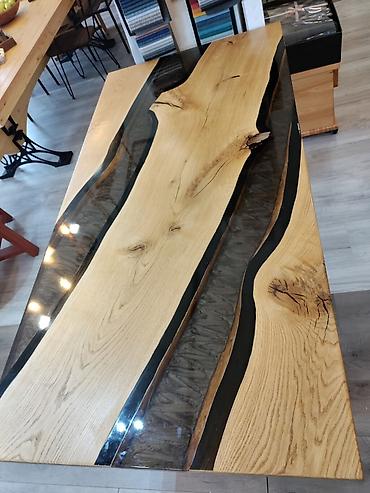 komode bele: Epoxy sto Hrast/ crni metalik 90x181 cm Ploča stola — 3