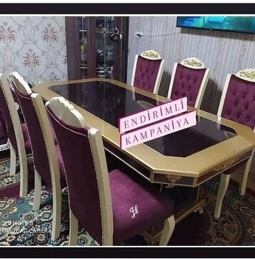 Yeni, Dördbucaq masa, 6 stul, Açılmayan masa, Qonaq otağı üçün, Azərbaycan