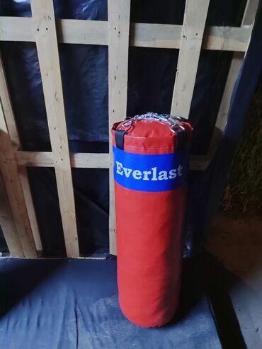 тренировочные петли: Боксерский мешок Everlast красного цвета с синей полосой и логотипом
