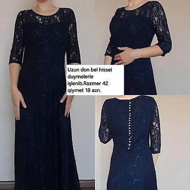 staınless steel saat: Uzun, tünd lacivərt rəngli ziyafət donu. - Ölçü: 42 - Model: maxi — 1