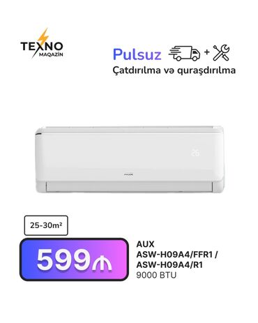 Kondisionerlər: Kondisioner AUX, 20-25 kv. m, Split sistem, Kredit yoxdur, Pulsuz quraşdırılma