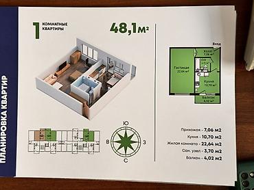 1 ком кв токмок: 1 комната, 48 м², Кара-Жыгач ж/м 108 серия, 5 этаж, ПСО (под самоотделку) — 6