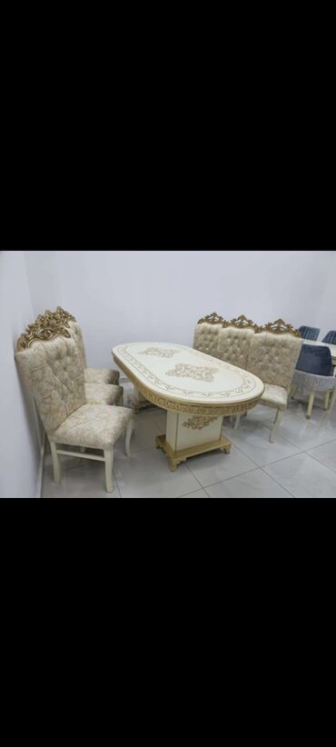 Masa və oturacaq dəstləri: Qonaq otağı üçün, Yeni, Açılmayan, Dördbucaq masa, 6 stul — 10