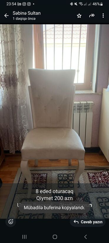 masa stul: 8 eded oturacaq
Qiymet 200 azn
Unvan Bineqedi
*SabinaSultan8383*