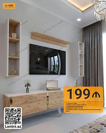 televizo: Televizor altlığı və divar rəfli dəst - Ölçülər: D 40 × H 50 × E 180 — 1