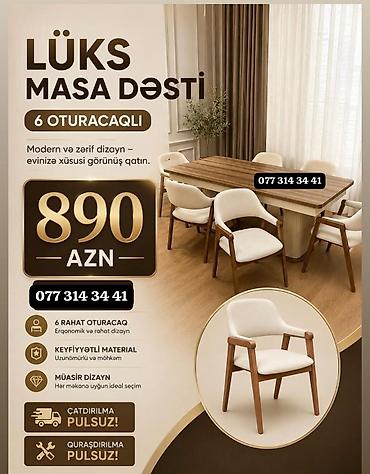 ev stul: Lüks masa dəsti – 6 oturacaqlı - Modern və zərif dizayn: evinizə — 1