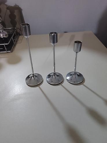 şam qiymətləri: Minimalist metal şamlıq dəsti – 3 ədəd - Material: parlaq xrom rəngli — 2