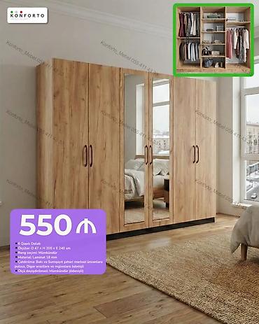 6 qapılı paltar dolabı - Ölçülər: Dərinlik 47 sm × Hündürlük 200 sm ×