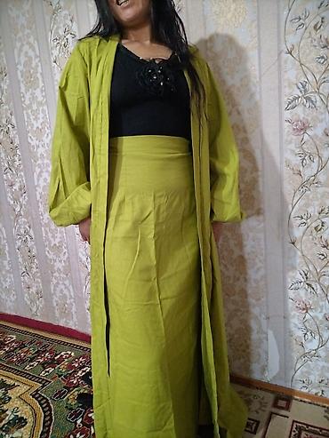 льняная двойка: Костюм с юбкой, Модель юбки: Прямая, Макси, M — 1