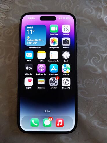 Apple iPhone: IPhone 14 Pro, 256 GB, Space Gray, Barmaq izi, Simsiz şarj, Face ID