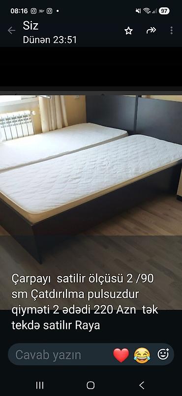 İki ədəd tək nəfərlik çarpayı - Ölçü: 90×200 sm (hər biri) - Rəng lalafo.az -da İki ədəd tək nəfərlik çarpayı - Ölçü: 90×200 sm (hər biri) - Rəng