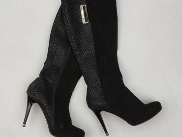 białe buty na koturnie ccc: High boots for women, size 39