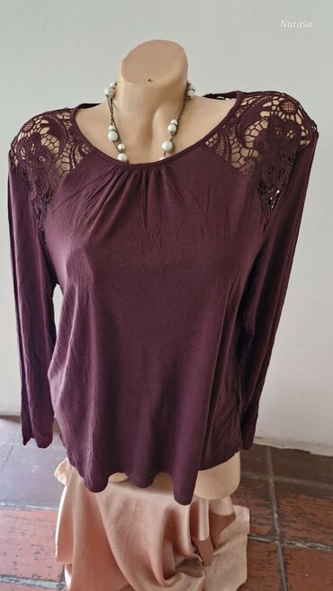 bluza pamuk elastin univerzalna gola ramena: H&M, XL (EU 42), Pamuk, Jednobojni, bоја - Bordo