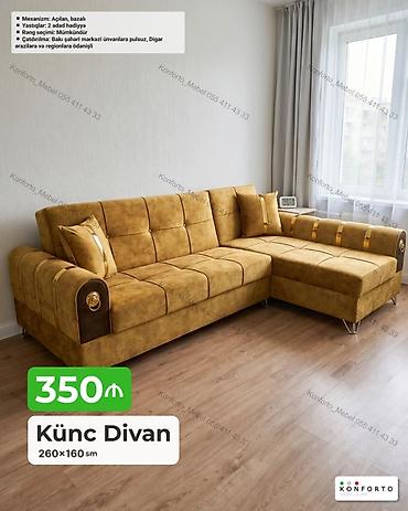 Divanlar: Künc divan – 260×160 sm - Açılan, bazalı mexanizm: gündəlik rahat — 1