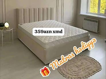 Müasir dizaynlı yumşaq başlıqlı çarpayı dəsti. - Rəng: açıq bej/krem