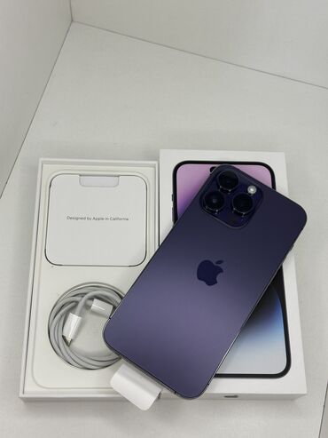 Apple iPhone: IPhone 14 Pro Max, Б/у, 1 ТБ, Deep Purple, Коробка, Кабель, Защитное стекло, 85 %