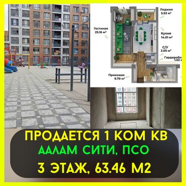 Продажа домов: 1 комната, 63 м², Элитка, 3 этаж, ПСО (под самоотделку)