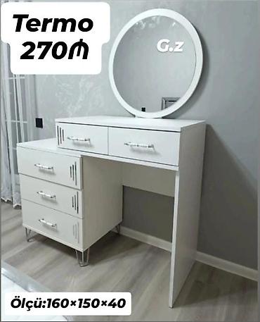 женский туалетный столик: Termo makiyaj masası – 270₼ - Rəng: ağ - Dairəvi güzgü ilə - Üst — 1