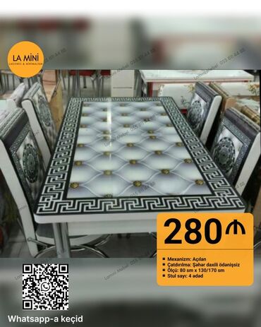 Divanlar: Qonaq otağı üçün, Açılan, Dördbucaq masa, 4 stul