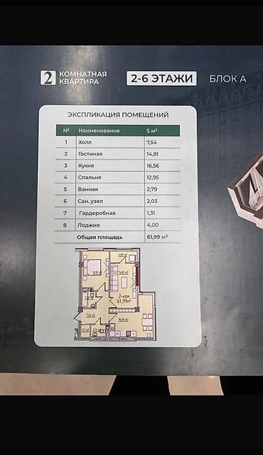 gala group: 2 комнаты, 62 м², Нижний Джал (Джал-23) 2 этаж, ПСО (под самоотделку) — 2
