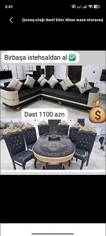 qonaq otagi desti: Qonaq otağı dəsti – künc divan + masa və 6 ədəd oturacaq - Birbaşa — 1