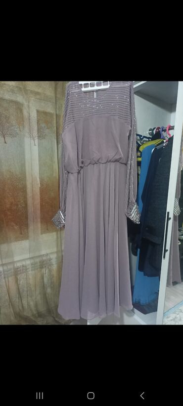 47 размер: Вечернее платье, Классическое, Длинная модель, С рукавами, Камни