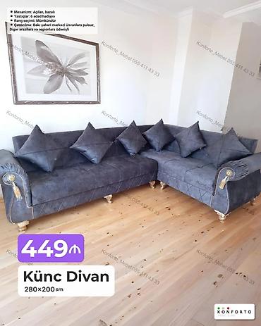 Künc divan – 280×200 sm - Mexanizm: açılan, bazalı (yataq və əşya
