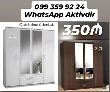 ev saat: 4 qapılı, güzgülü paltar şkafları - Rənglər: ağ və tünd qəhvəyi - Ön — 1