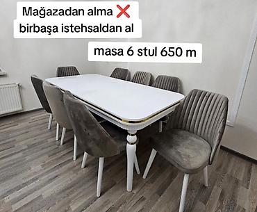 Ağ rəngli yemək otağı dəsti – masa və 6 stul. - Komplekt: 1 masa + 6