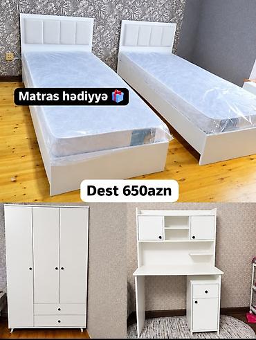 Детская мебель: Uşaq/yeniyetmə otağı üçün ağ rəngdə dəst: - 2 ədəd tək nəfərlik — 1