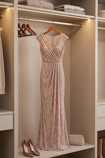polovne elegantne haljine: Elegantna duga večernja haljina u boji šampanjca/rose gold, potpuno — 6