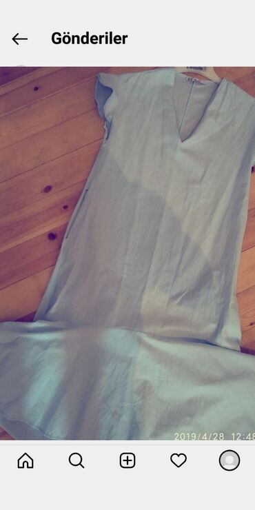 yaz donları: Hamile paltari aciq mavi rengde. 2 dene hamilelik dovrunde geyinilib