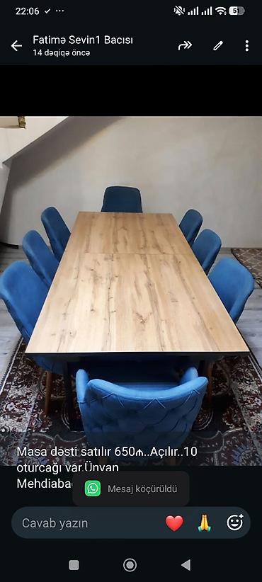 Masa dəsti satılır 650₼. Açılır. 10 oturcağı var.Ünvan