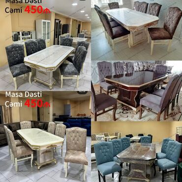 Ev üçün mebel: Qonaq otağı üçün, Yeni, Açılmayan, Dördbucaq masa, 6 stul