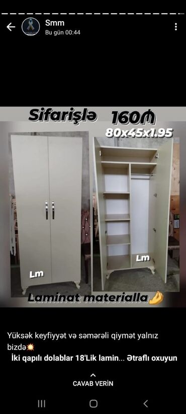 Dolablar: Yeni, Açılan, 3 qapılı Düz dolab, Azərbaycan -da lalafo.az — 4 Dolablar: Yeni, Açılan, 3 qapılı Düz dolab, Azərbaycan — 4