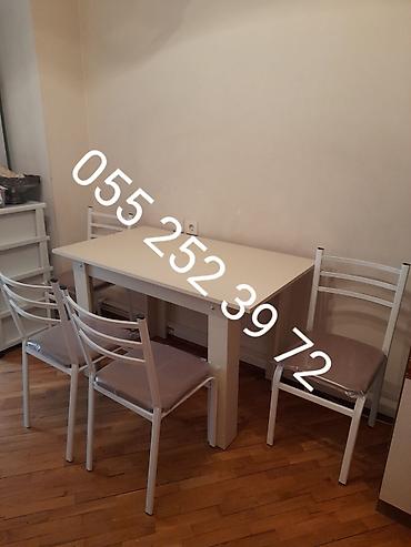 Masa və oturacaq dəstləri: Qonaq otağı üçün, Yeni, Açılmayan, Dördbucaq masa, 4 stul — 3