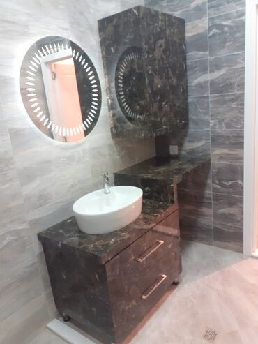 Hamam üçün aksessuarlar: Müasir hamam mebeli dəstləri - Divara montaj olunan konsol tipli — 14