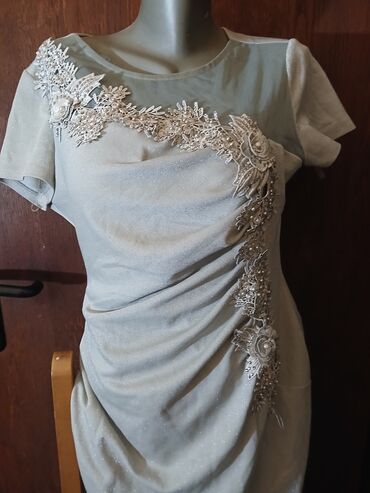 stem haljine: 2XL (EU 44), color - Grey, Evening, Short sleeves