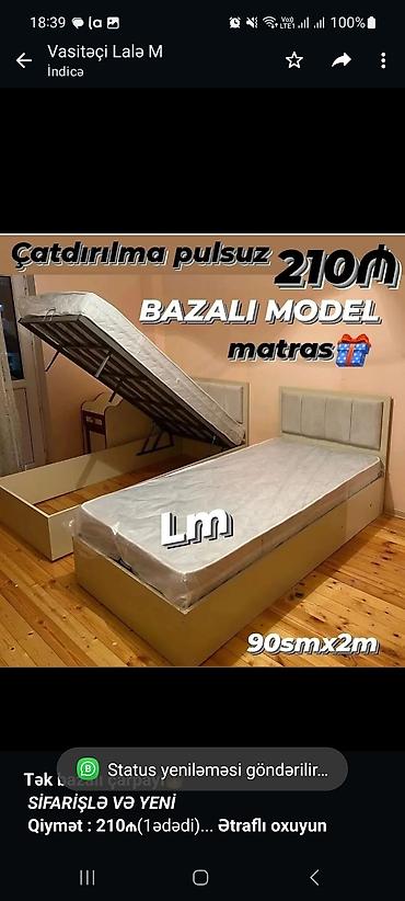 210: *Tək bazalı çarpayı*👑 _*SİFARİŞLƏ VƏ YENİ*_ *Qiymət : 210₼*(1ədədi) — 1