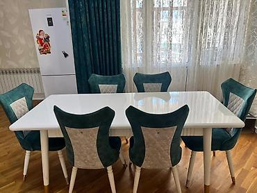 mətbəx oturacaqları: Ağ yemək masası və 6 stul dəsti - Komplekt: 1 masa + 6 stul - Dizayn — 4