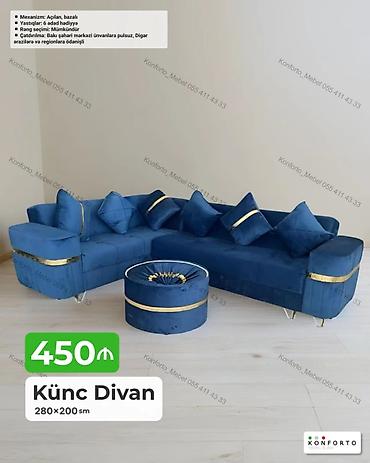 Divanlar: Künc divan – 280×200 sm - Mexanizm: açılan, bazalı (yataq funksiyalı — 1