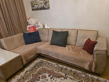 Künc divan – yumşaq bej rəngli, L formalı model. - Material: toxuması