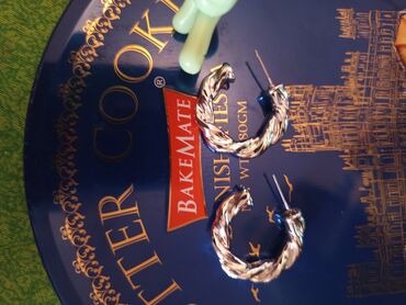 Sırğalar: Gümüş rəngli hörgü naxışlı halqa sırğalar - Model: qalın, burma/hörgü — 10