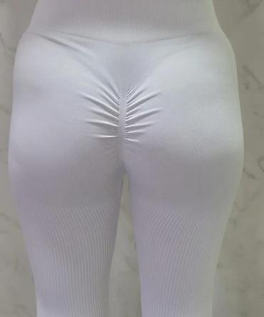 Helanke, biciklistički šortsevi: Ženske bele rebraste helanke – visok struk - Model: bešavne helanke — 15