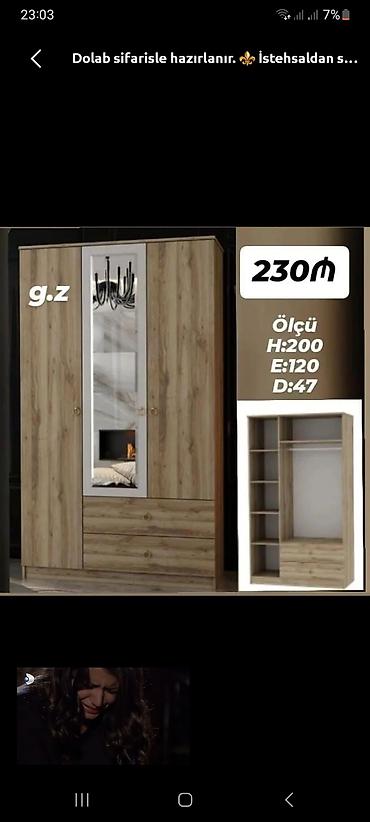 Düz dolab, Yataq otağı üçün, Paltar üçün, Açılan, Korpuslu, 3 qapılı