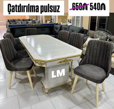 Masa və oturacaq dəstləri: Qonaq otağı üçün, Yeni, Açılan, Dördbucaq masa, 6 stul
