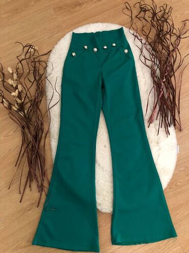 zelene zenske pantalone: One size, Visok struk, Zvoncare
