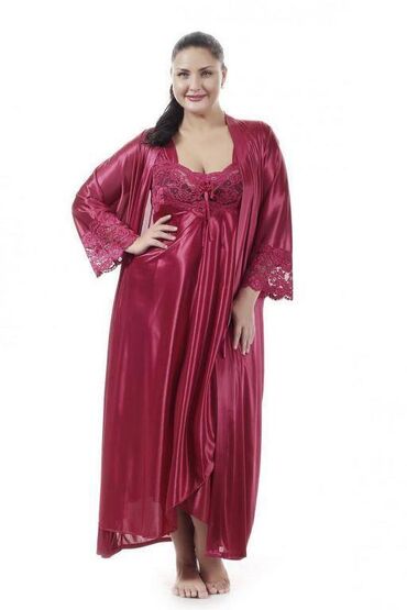 женские халаты: Кружевной женский пеньюар CORNA, сорочка + халат, размер 48-52, из